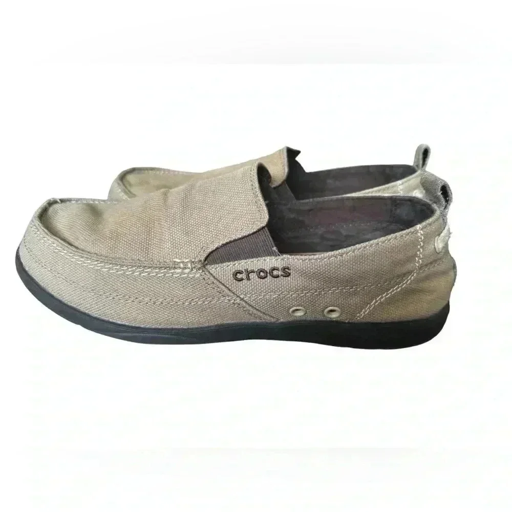 Crocs Men's Walu Slip On Loafer Casual Walking Shoes Khaki Espresso Size 10